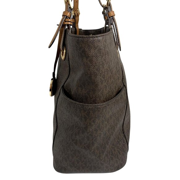 Michael Kors Brown Signature Coated Canvas Jet Set East/West Tote w/ Bag Charm - Picture 2 of 16